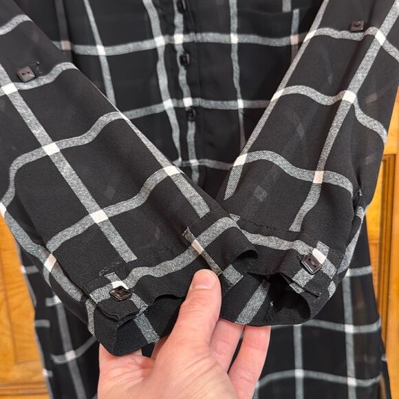 Live 4 Truth Black White Plaid Semi Sheer Blouse Women’s US Small - Picture 4 of 8